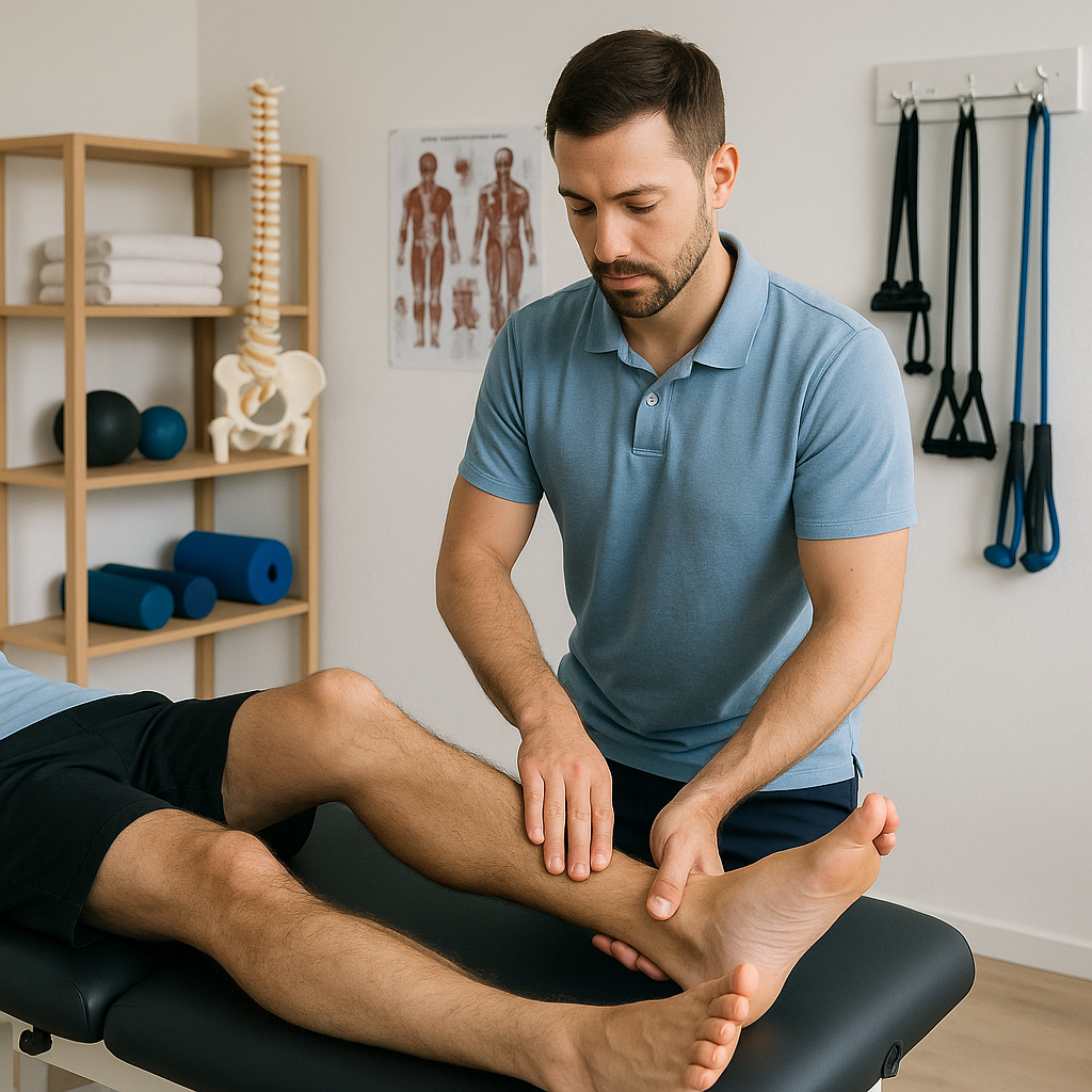 Fisioterapeuta trabajando con un paciente